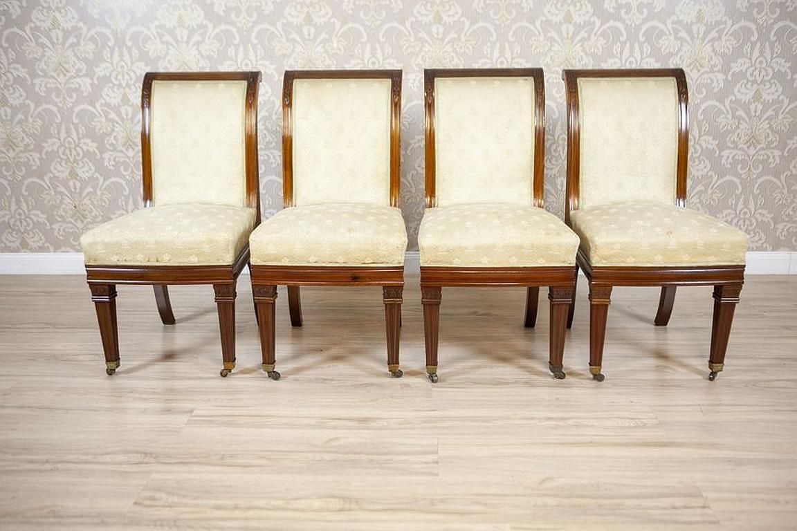 Set Of Four Mahogany Chairs In White Upholstery, Circa 1880 photo for sale