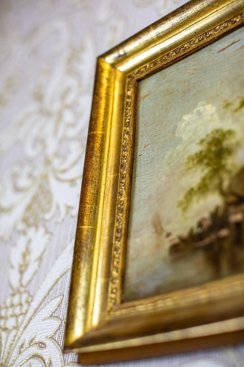 19th Century Framed Oil Painting On Hardboard Depicting Genre Scene photo Art
