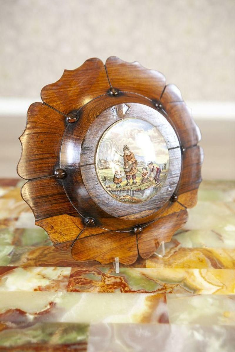 20th Century Wooden Wall Decoration With Porcelain Painting photo for sale