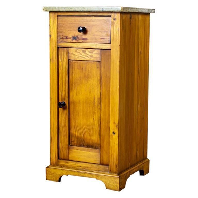 Art Nouveau Pine Nightstand From The Early 20th Century With Stone Top
