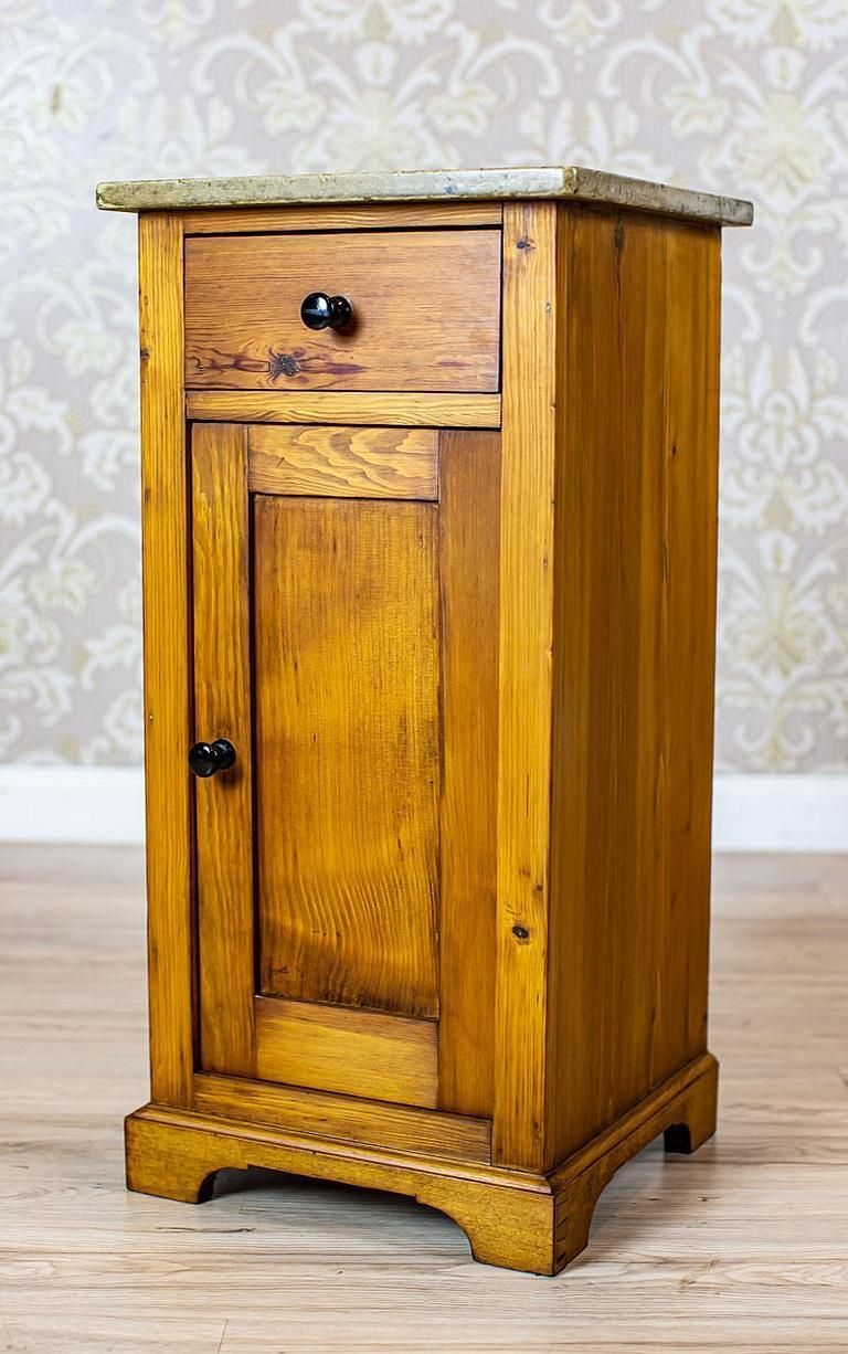 Art Nouveau Pine Nightstand From The Early 20th Century With Stone Top photo for sale
