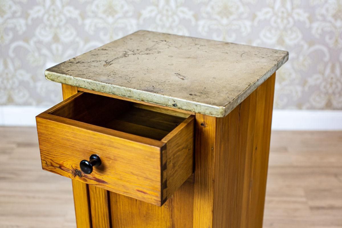 photo furniture Art Nouveau Pine Nightstand From The Early 20th Century With Stone Top