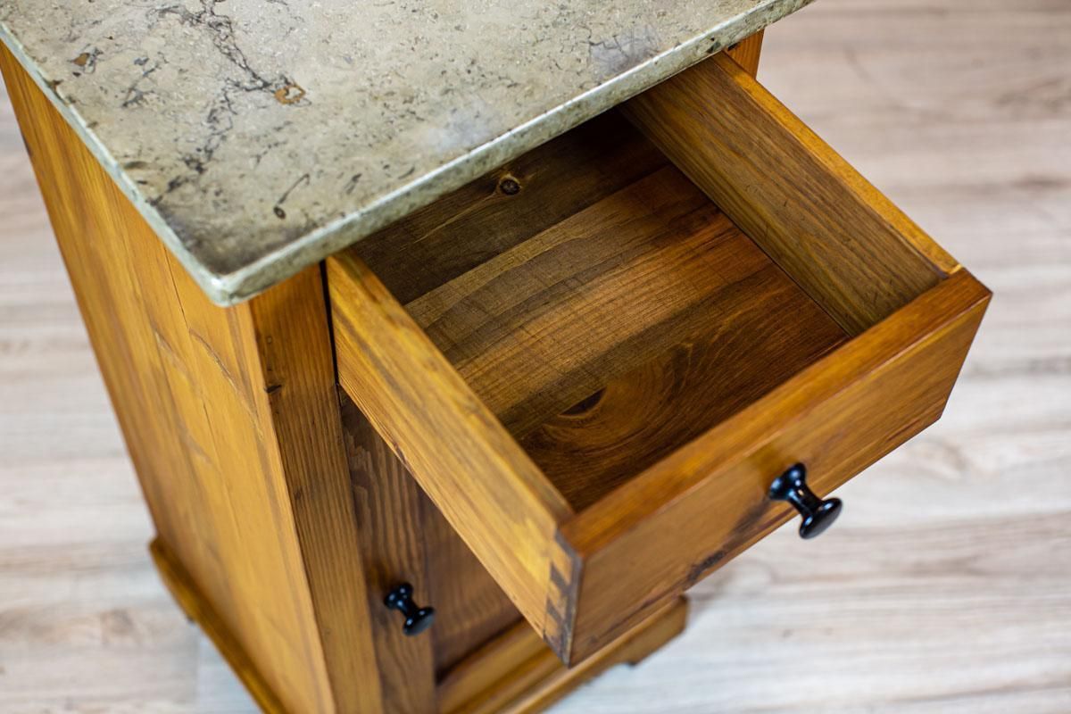 Furniture Art Nouveau Pine Nightstand From The Early 20th Century With Stone Top photo