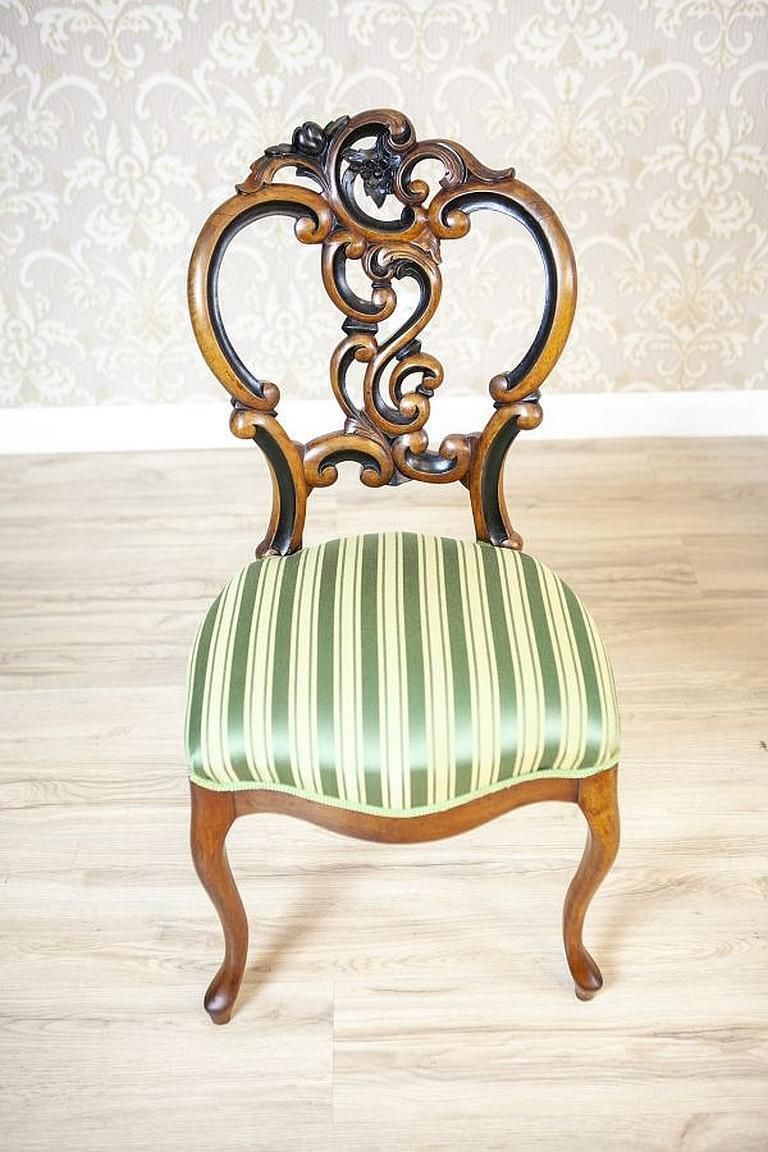 Set Of Five Walnut Chairs From The Late 19th Century In Light Green Upholstery photo buy