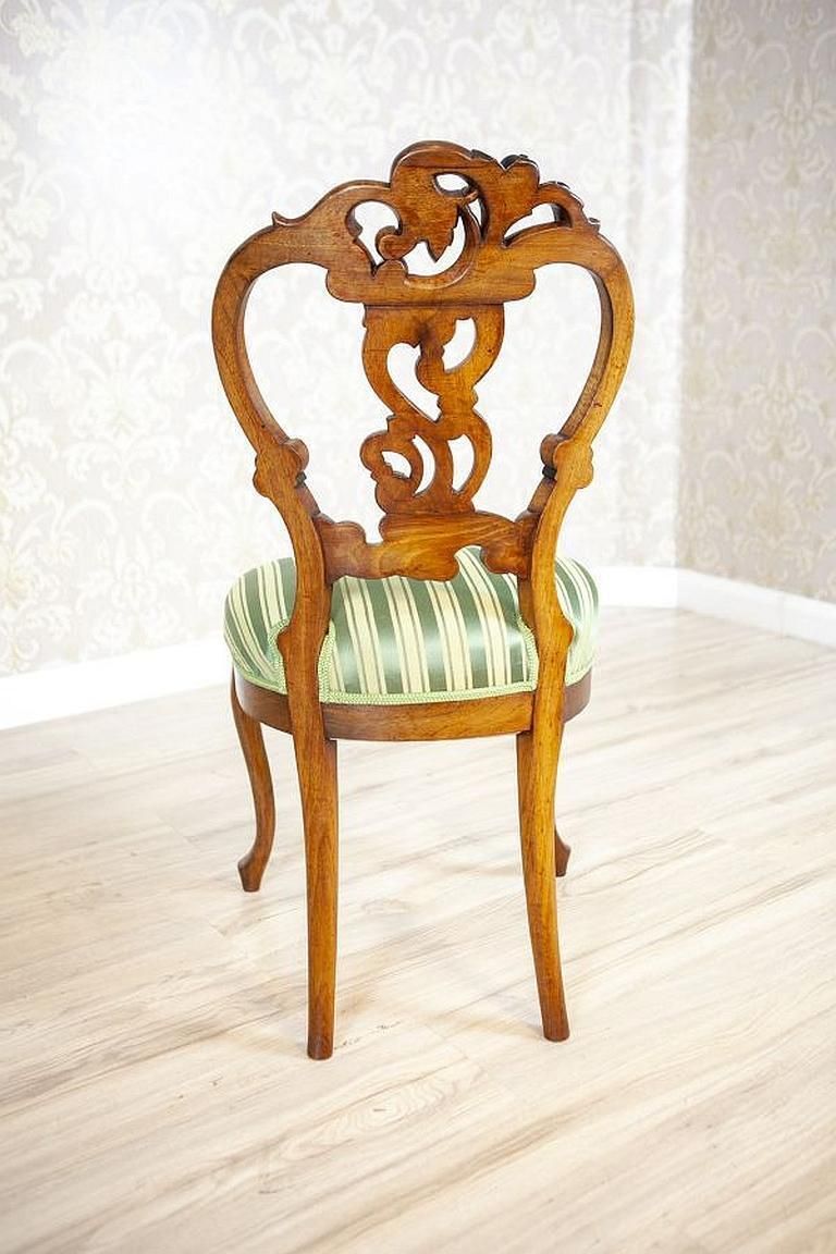 Set Of Five Walnut Chairs From The Late 19th Century In Light Green Upholstery photo vintage