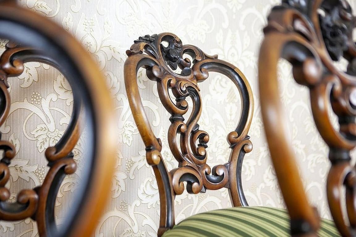 photo furniture Set Of Five Walnut Chairs From The Late 19th Century In Light Green Upholstery