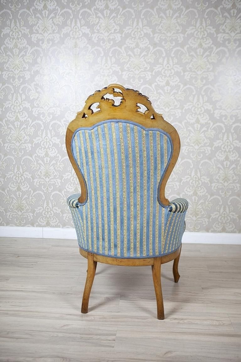Comfortable Walnut Armchair From The Late 19th Century In Light Blue Upholstery photo for sale