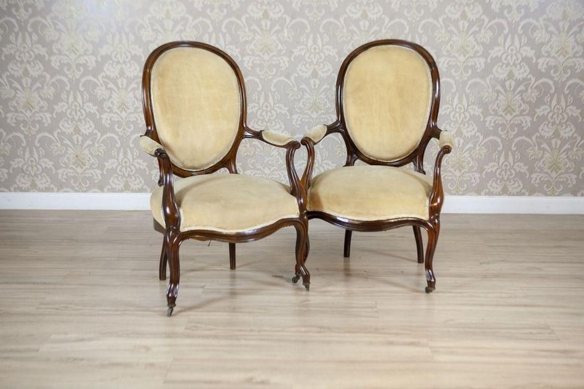 Pair Of Late 19th Century Walnut Armchairs In Beige Upholstery photo furniture