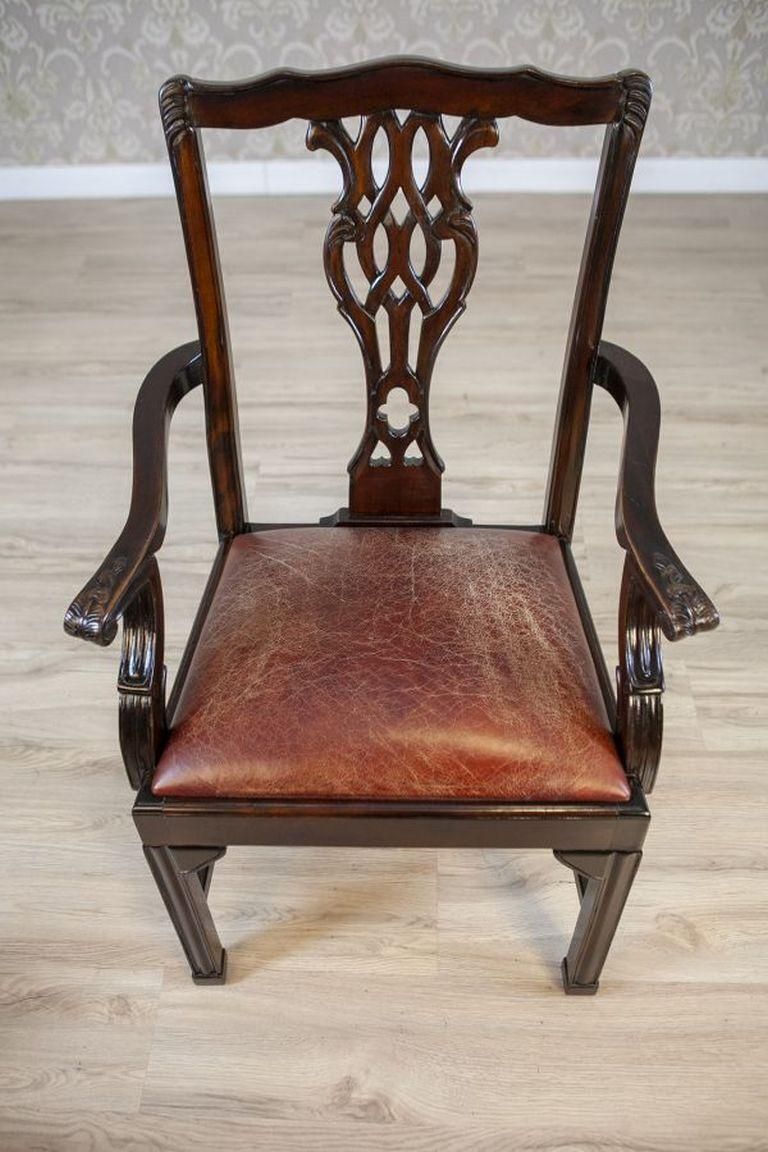 photo furniture English Late 19th Century Four Walnut Chairs With Leather Upholstery