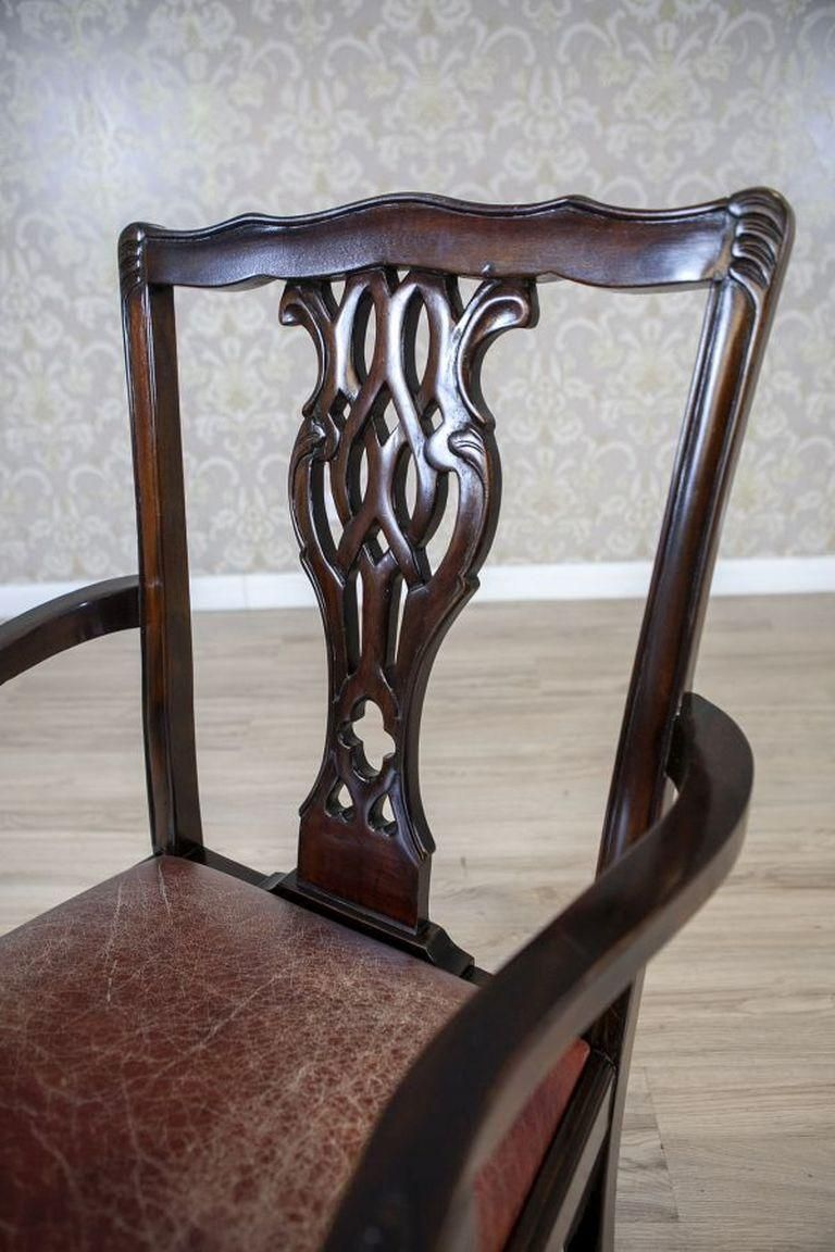 photo for sale English Late 19th Century Four Walnut Chairs With Leather Upholstery