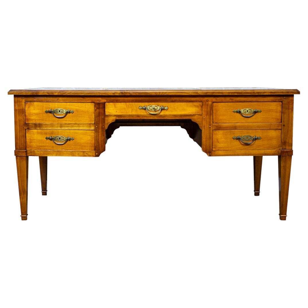 20th Century Grand Ash Prewar Desk With Brass Fillings