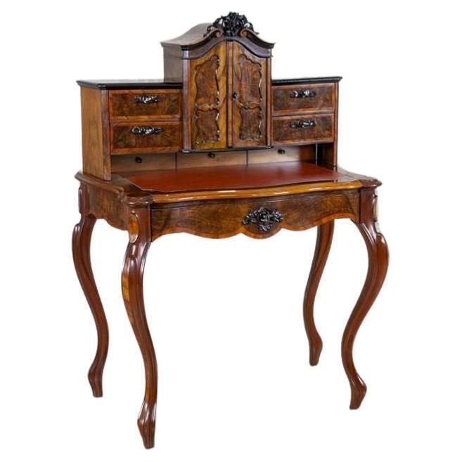 19th Century Louis Philippe Walnut Wood & Veneer Secretary Desk After Renovation