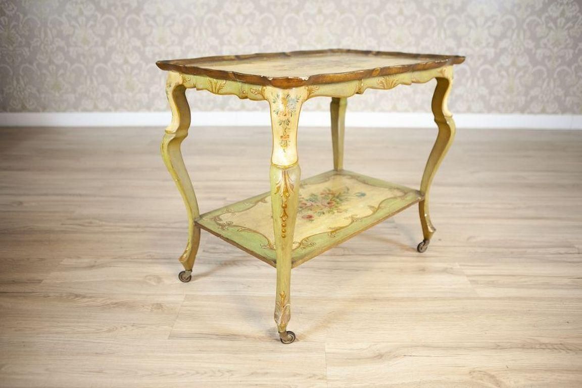 Rococo Mahogany Tea Table From The Late 19th Century With Floral Paintings photo furniture