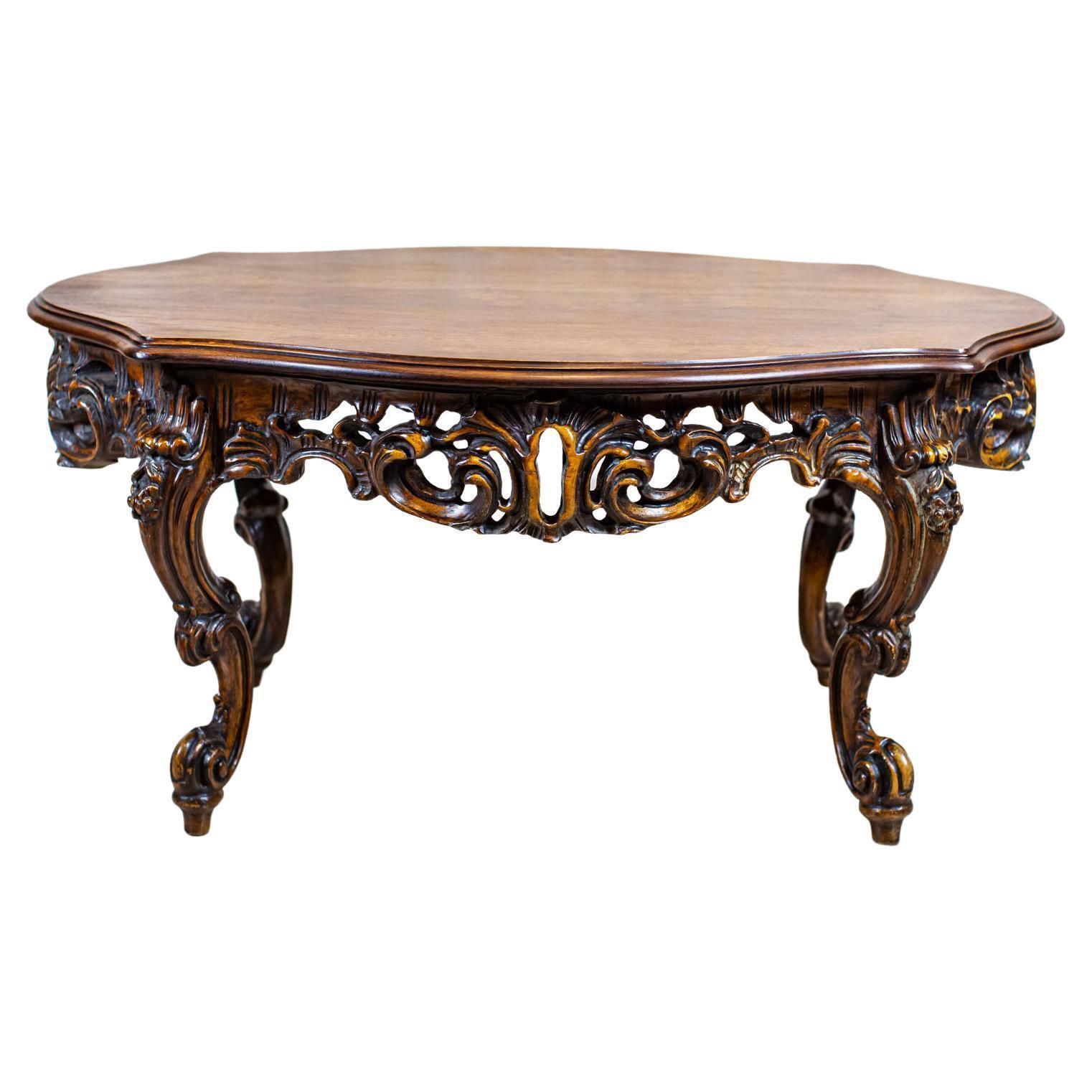 Decorative Brown Coffee Table From The Mid 20th Century With Carved Apron