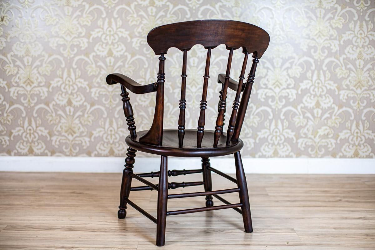 19th Century English Beech Wood Armchair In Dark Brown photo Furniture