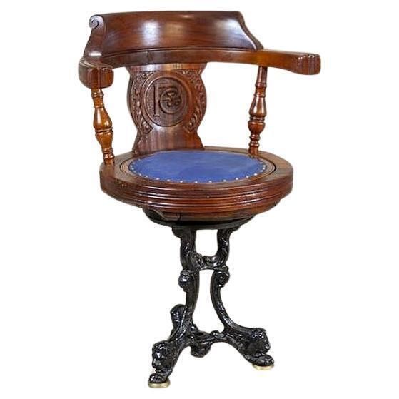 Captain Armchair Early 20th Century Wooden Desk Chair With Soft Seat