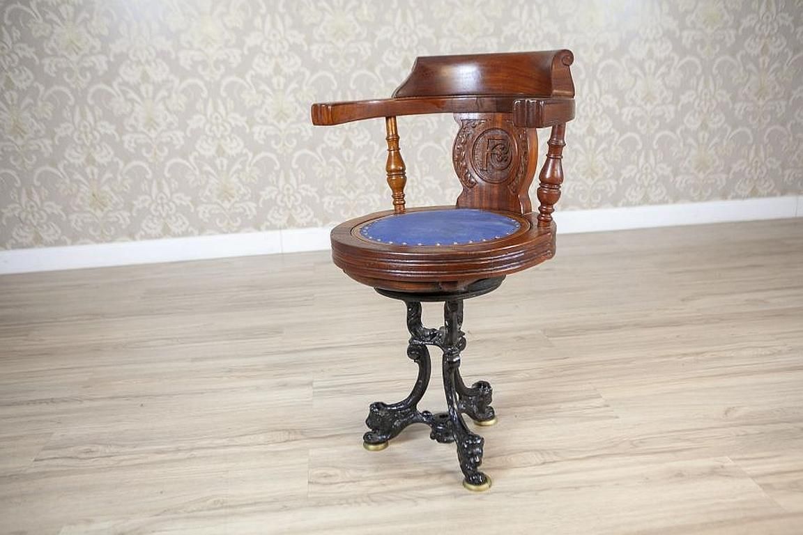 Captain Armchair Early 20th Century Wooden Desk Chair With Soft Seat photo for sale