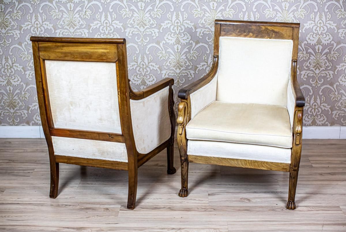 Two Mahogany Armchairs From The Early 20th Century In Light Upholstery photo for sale