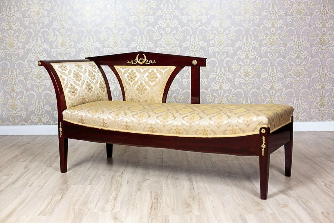 19th Century Chaise Longue, Neo Empire Style With Yellow Fabric, Brass Details photo furniture