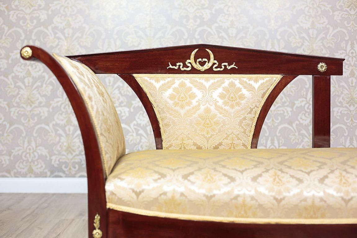 19th Century Chaise Longue, Neo Empire Style With Yellow Fabric, Brass Details photo for sale