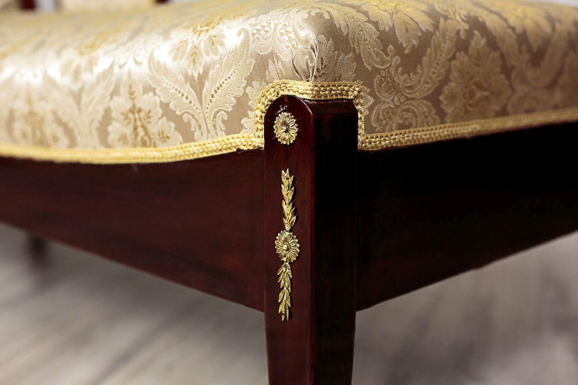 19th Century Chaise Longue, Neo Empire Style With Yellow Fabric, Brass Details photo vinterior