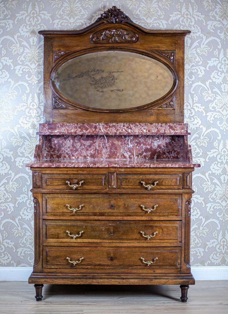 Walnut Vanity Dresser From The Interwar Period With Marble Top photo furniture