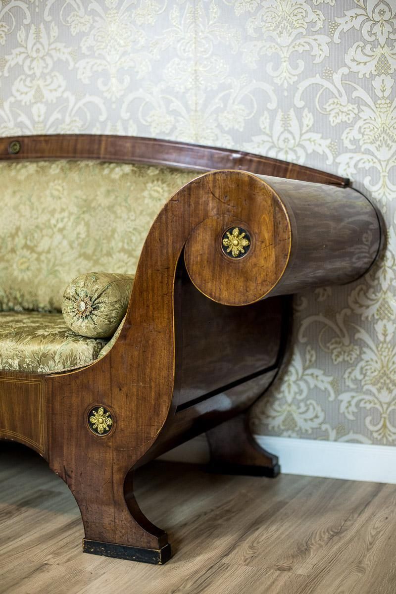 Antique Large  Biedermeier Sofa In Green With Brass Details, Circa 1860 photo for sale