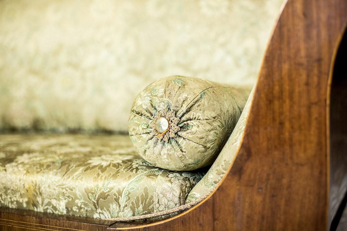 Antique Large  Biedermeier Sofa In Green With Brass Details, Circa 1860 photo vinterior