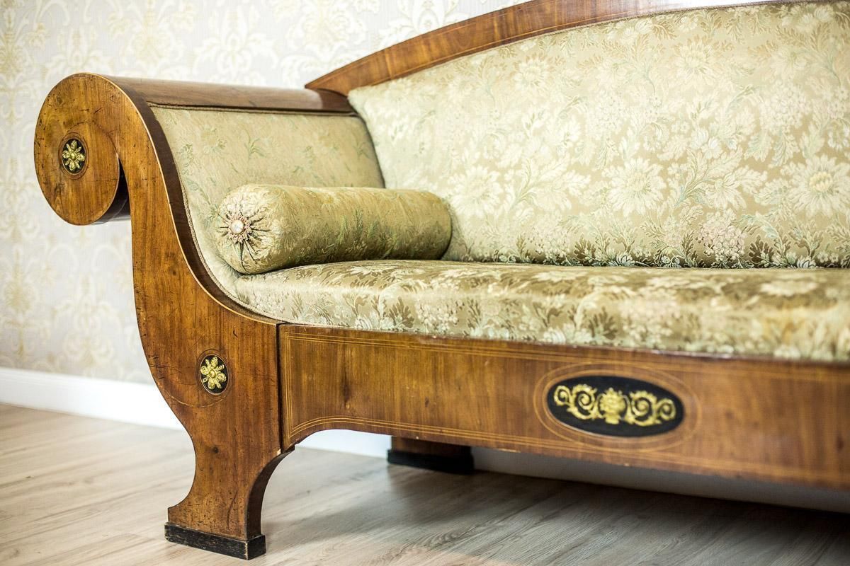 photo furniture Antique Large  Biedermeier Sofa In Green With Brass Details, Circa 1860