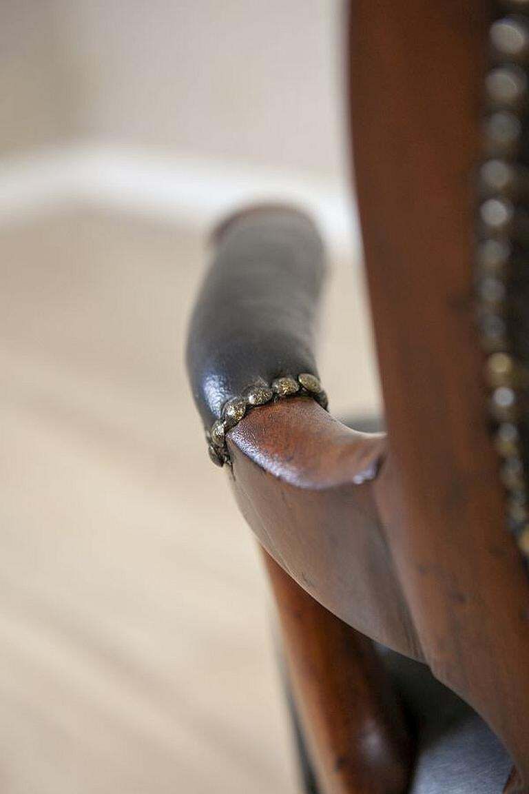 1633.0 Walnut Armchair From The Late 19th Century In Black Leather photo