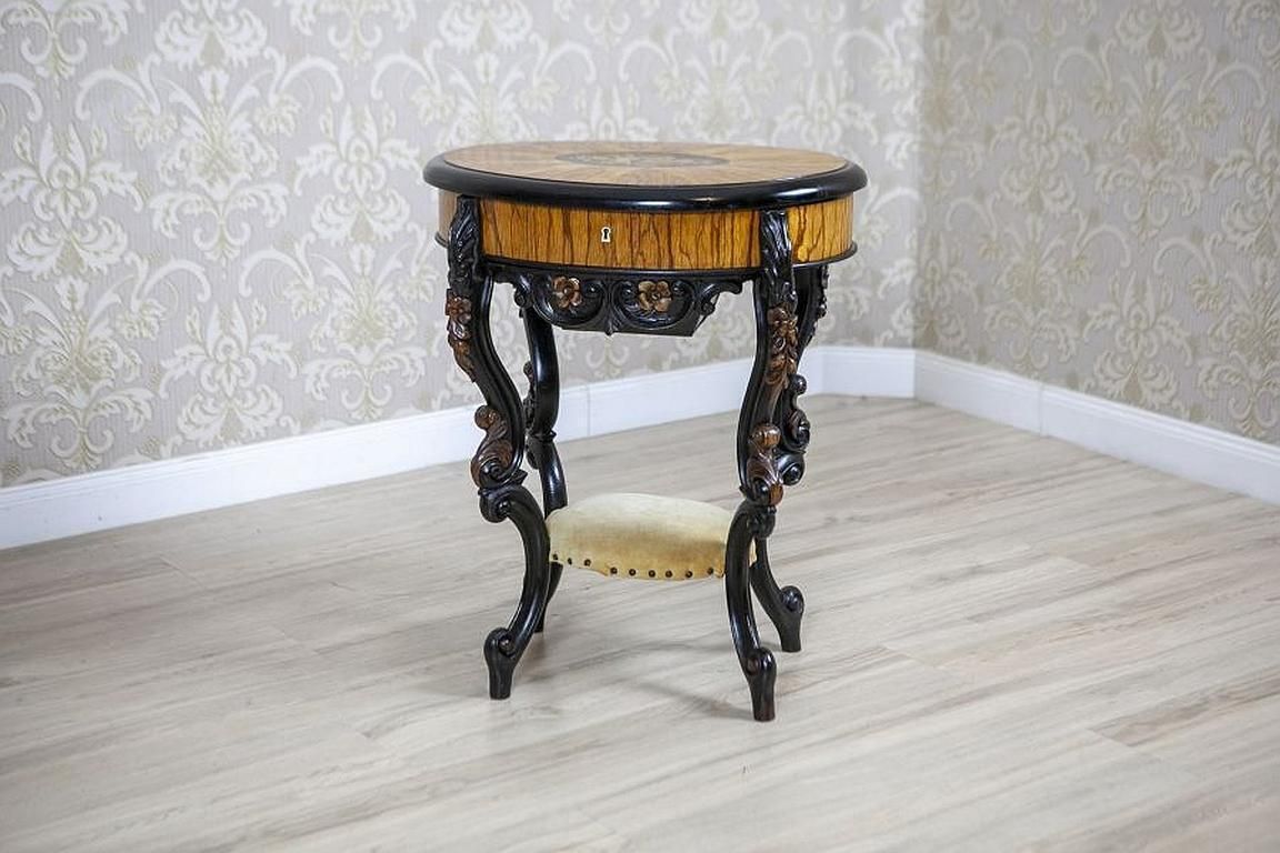 Inlaid Sewing Table Of Various Woods From The Late 19th Century photo furniture