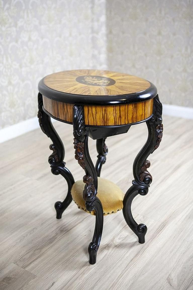 Inlaid Sewing Table Of Various Woods From The Late 19th Century photo for sale