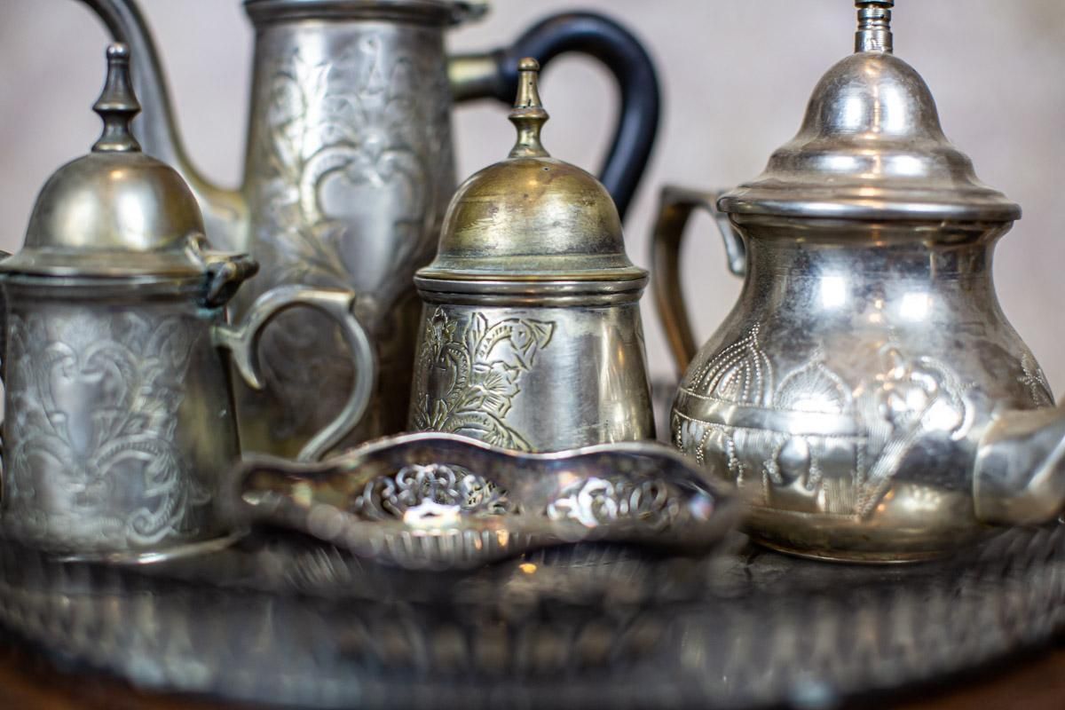 Silver Plated Coffee Set From The Turn Of The 19th And 20th Centuries With Tray photo for sale