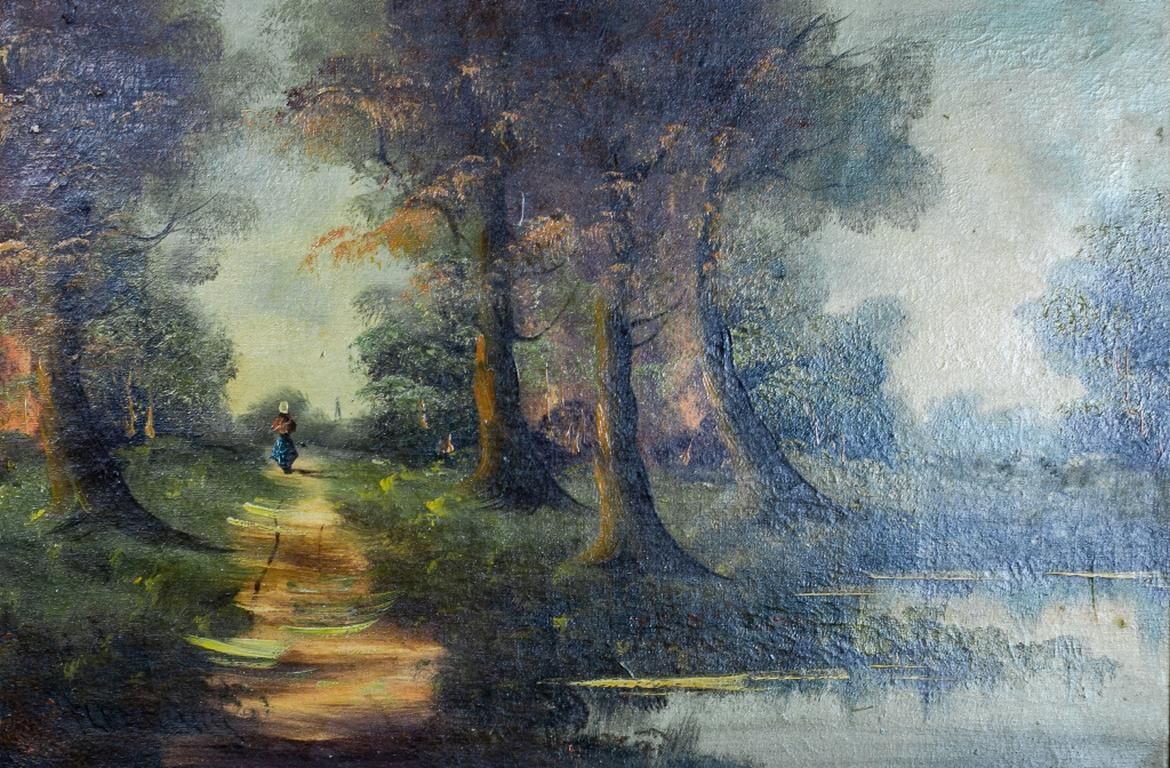 20th Century Oil On Canvas Depicting The Forest Landscape photo for sale