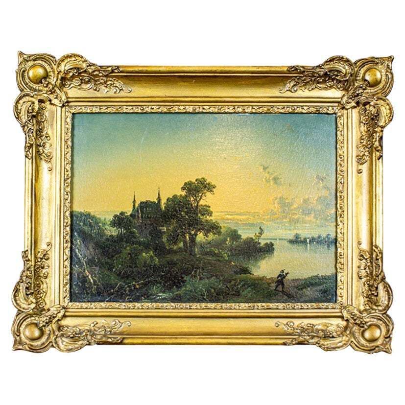 19th Century Oil On Hardboard Depicting Nature In Gold Frame