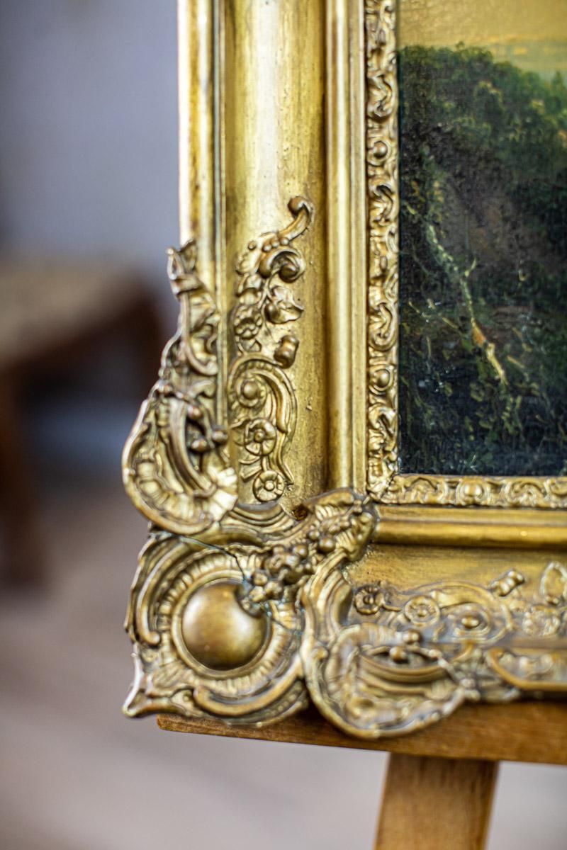 19th Century Oil On Hardboard Depicting Nature In Gold Frame photo 2570.0