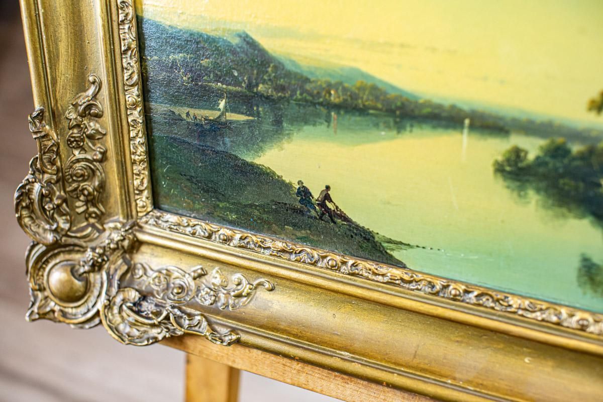 19th Century Oil On Hardboard Depicting River In Gold Frame photo buy