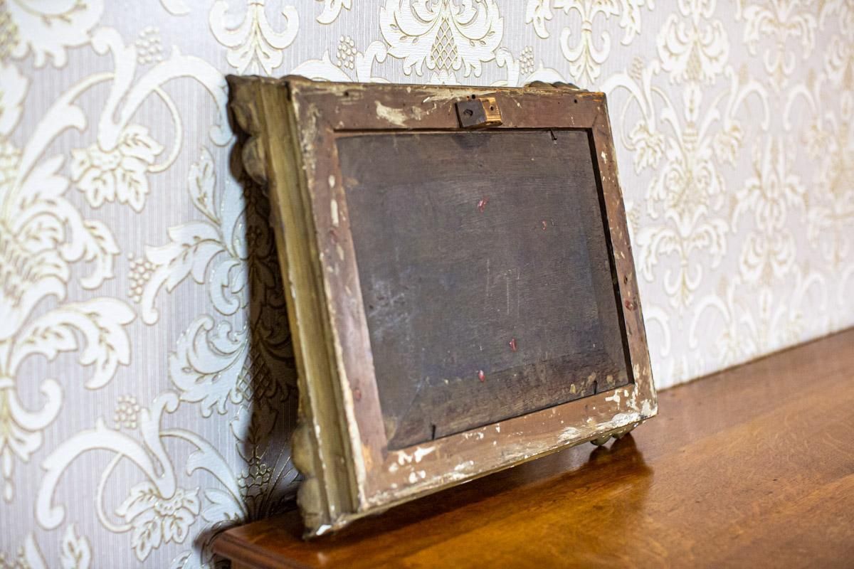 Art 19th Century Oil On Hardboard Depicting Nature In Gold Frame photo