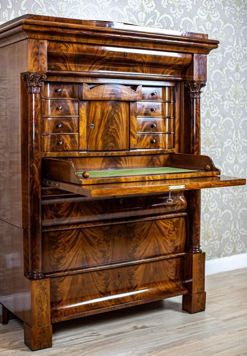 19th Century Biedermeier Mahogany Secretary Desk In Beautiful Graining photo Furniture