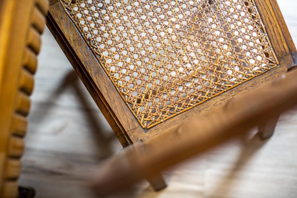 Oak Dining Room Set From The Early 20th Century With Marble And Rattan Elements photo Furniture
