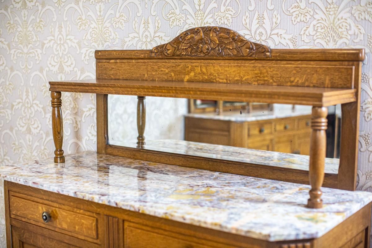 Furniture Oak Dining Room Set From The Early 20th Century With Marble And Rattan Elements photo