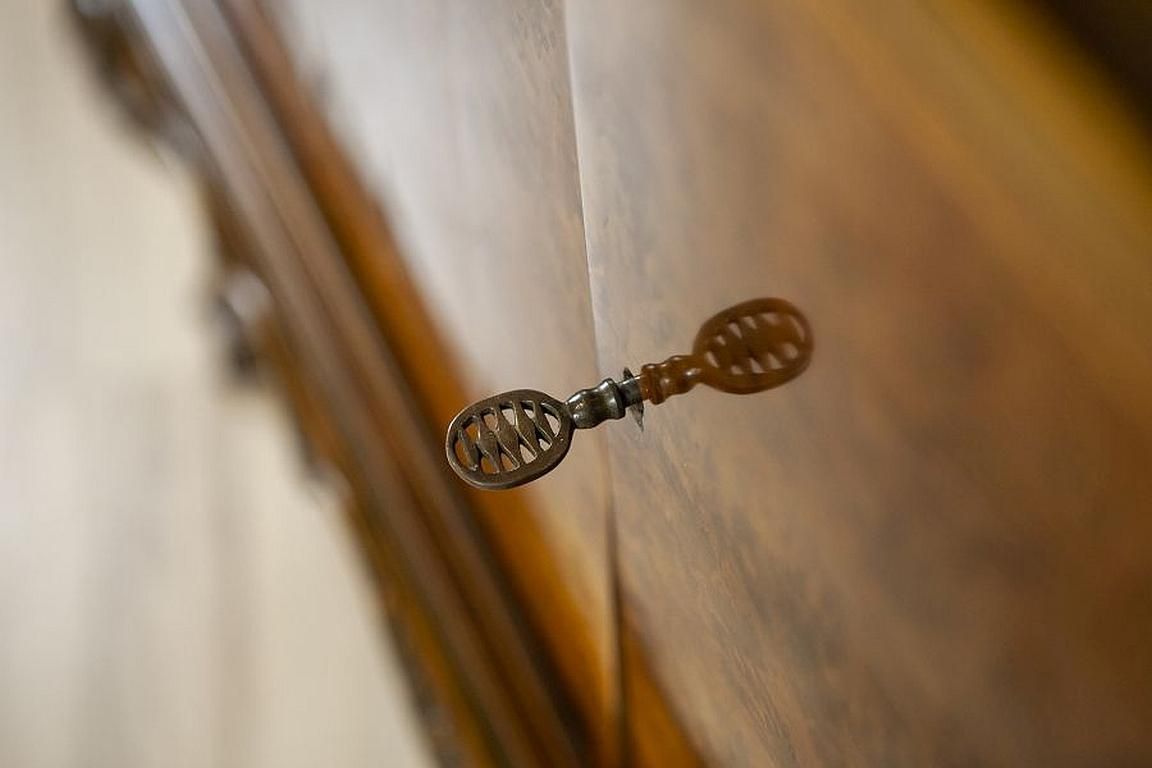 photo for sale Mahogany Wood & Veneer Display Cabinet In Chippendale Style From The 1930s