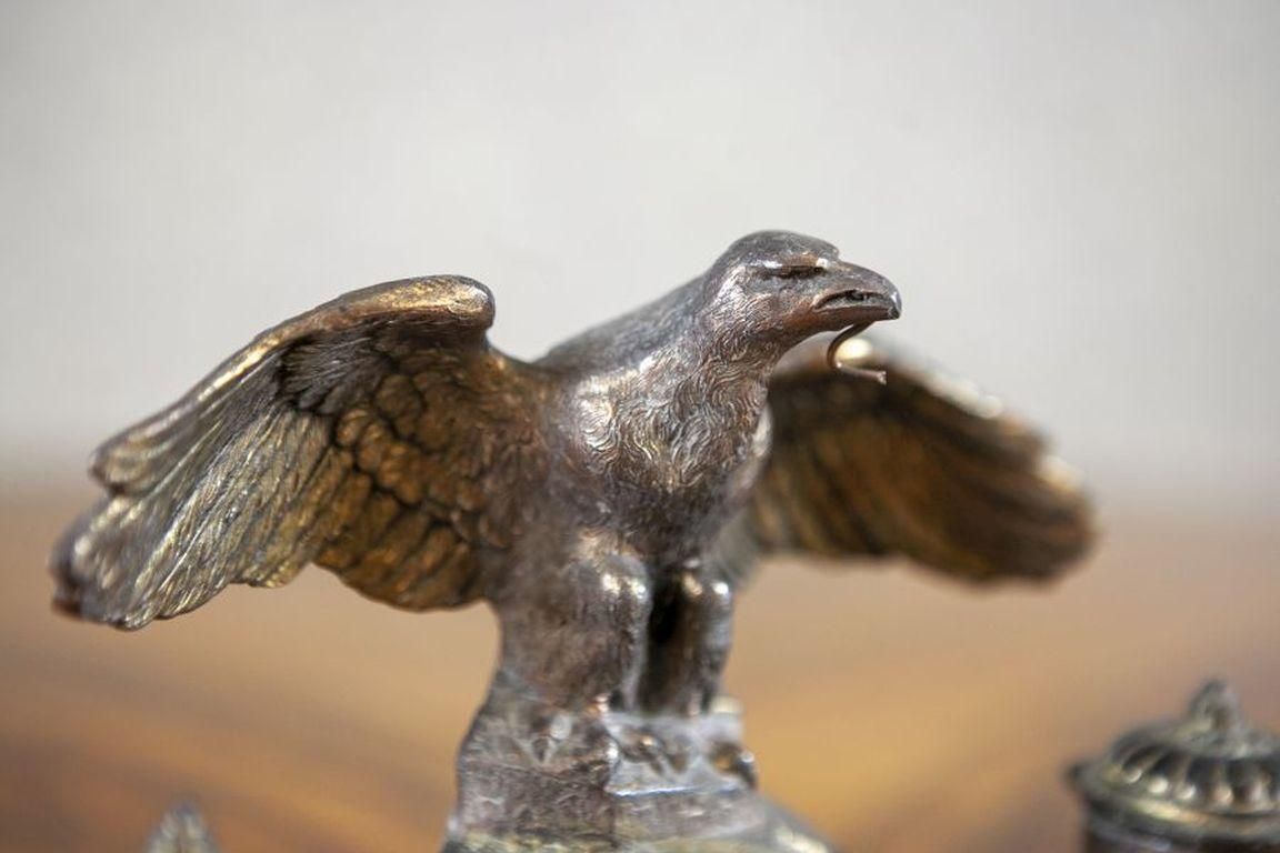 Pre War Metal Inkwell With Bird Figurine photo Home Decor