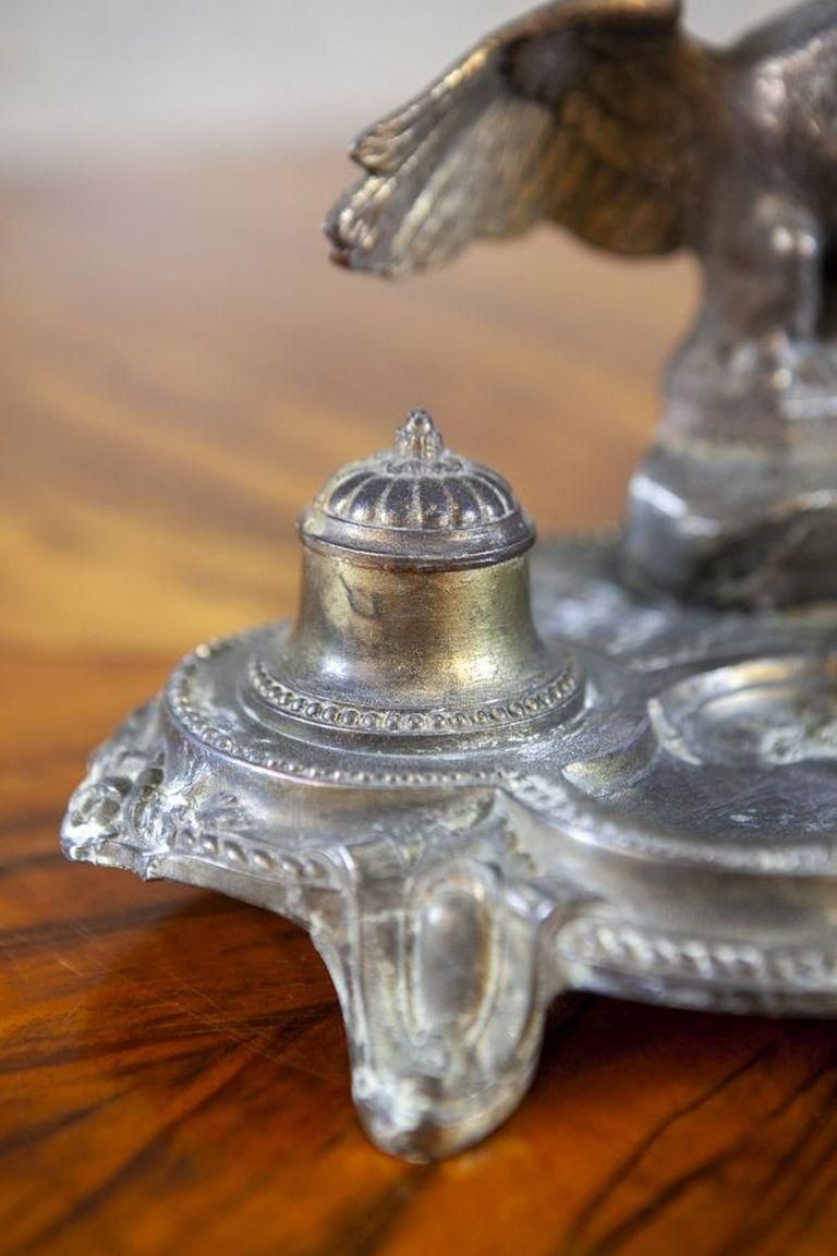 Pre War Metal Inkwell With Bird Figurine photo buy