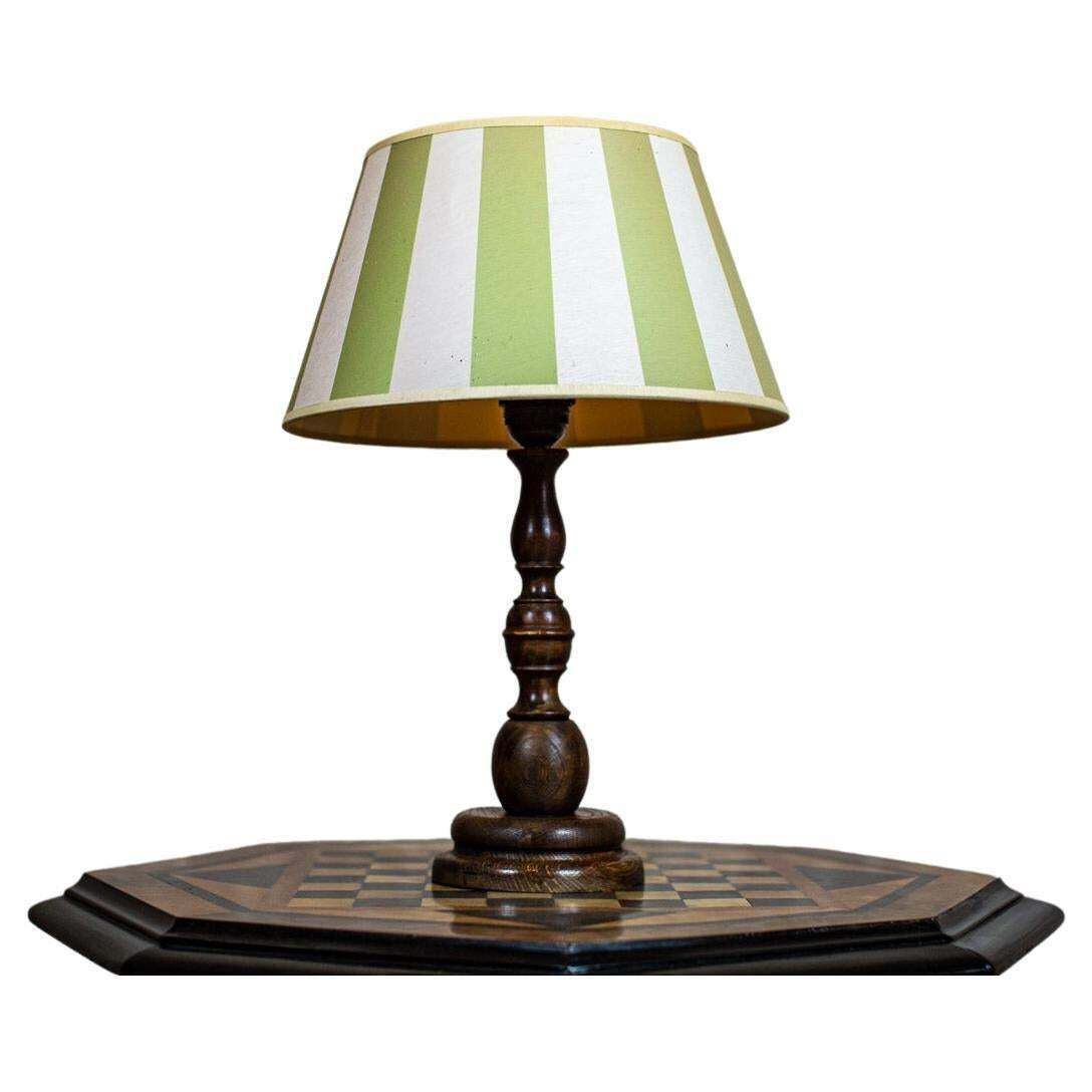Electric Table Lamp From The Late 20th Century With Green White Shade