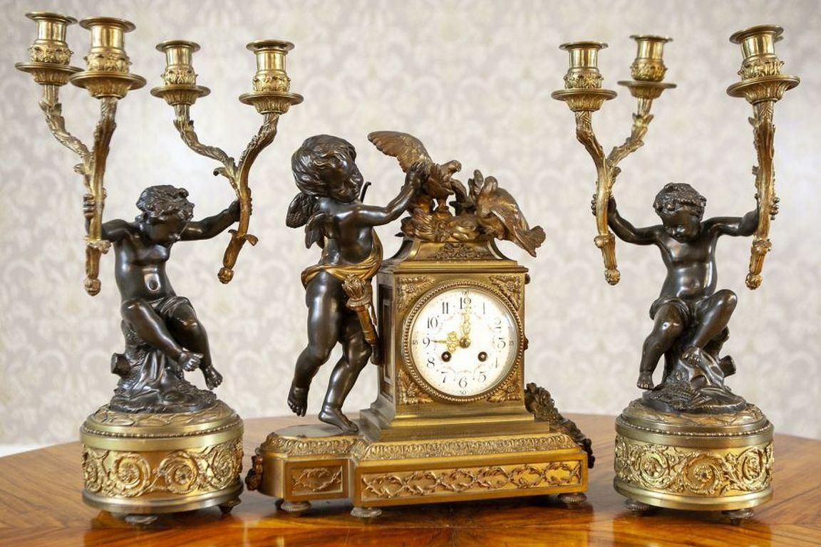 Napoleon III French Bronze Mantel Clock Set From The 19th Century photo furniture