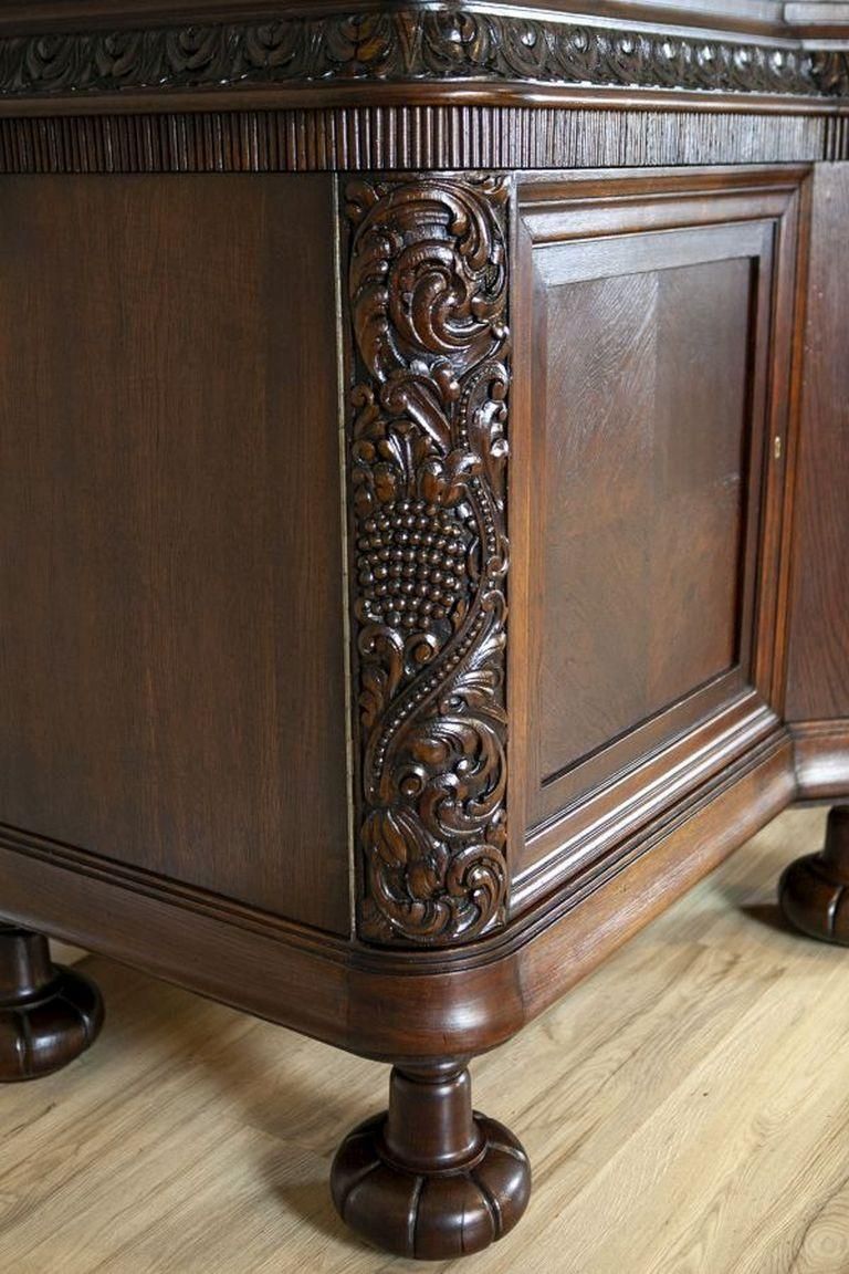 Furniture Decorative Oak Sideboard From The Interwar Period In Dark Brown photo