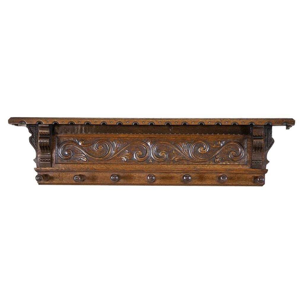 Oak Coat Rack From The Early 20th Century In Dark Brown