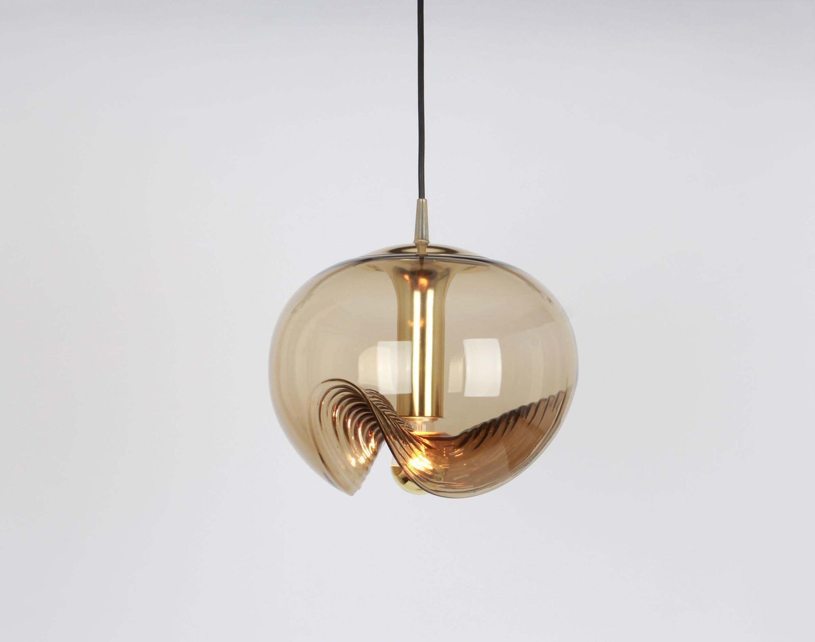 One Of Four Large Smoked Glass Pendant Light By Peill & Putzler, Germany, 1970s photo vintage