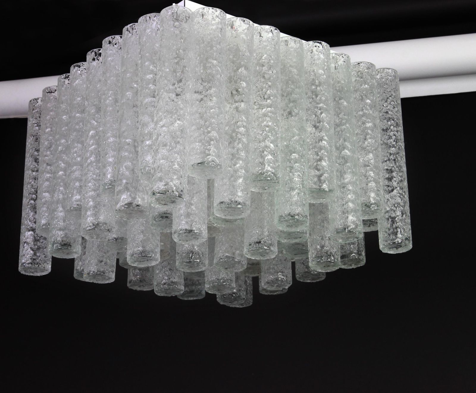 1 Of 6 Stunning Murano Ice Glass Tubes Flushmount By Doria, Germany, 1960s photo for sale